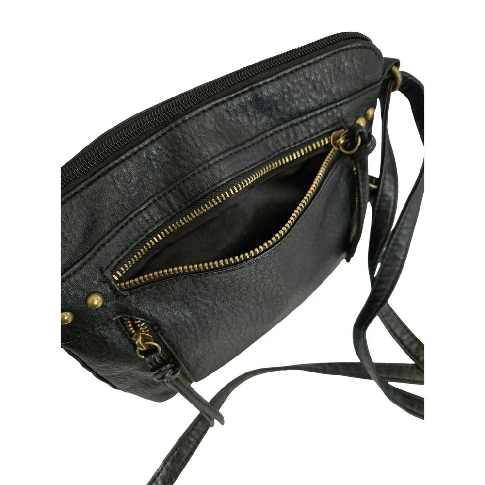 Great American Leatherworks Y2K Black Crossbody Bag Multi Zip Pocket Tassels - Picture 5 of 5